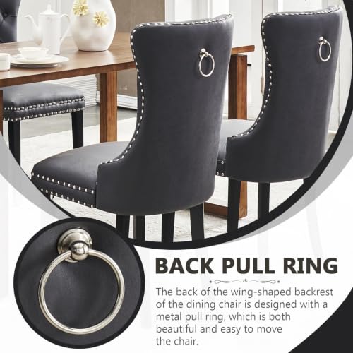 Image of Leather Dining Chairs, Upholstered Dining Room Chairs, Black, Set of 2