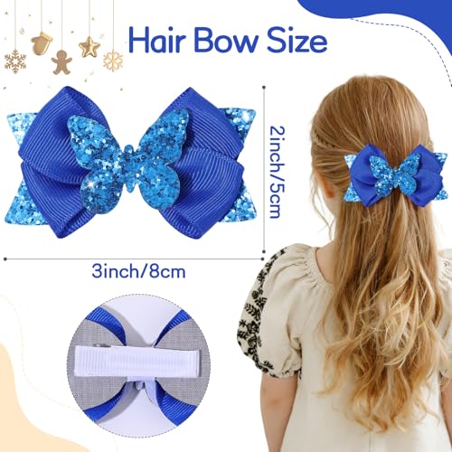 Pinzas para cabello con lazo azul brillante de 3 pulgadas miniatura 2
