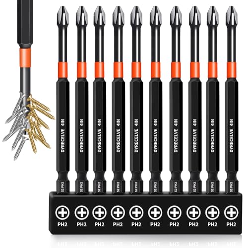 DYRECELVE 10-Piece Phillips Bits #2 Impact 4-Inch Long Screwdriver Bits