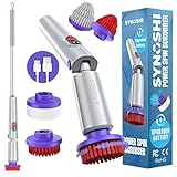 Synoshi PRO Electric Spin Scrubber Bundle – Shower Scrubber with Long Handle Extension & Cone Brush Heads – Bathroom Scrubber, Floor Scrubber & Bathtub Scrubber Electric Cleaning Tool
