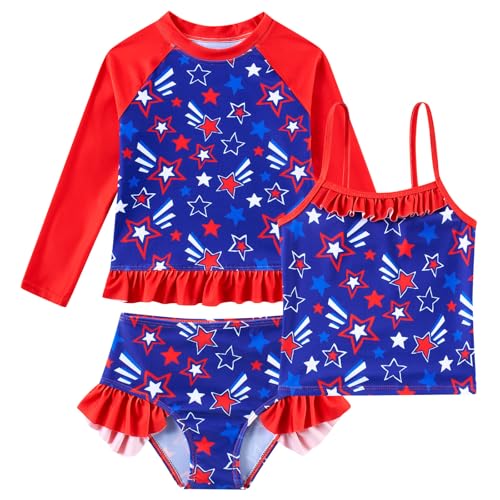 Image of BFUSTYLE Girls Swimsuit 3 Pieces Rash Guard Kids Long Sleeves Bathing Suit 3-8 Years Sun Proction Swimwear Tankini