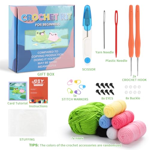 Image of StryWiin Crochet Kit for Beginners, Frog Family Crochet Animal Kit with Step-by-Step Video Tutorials, DIY Beginner Crochet Kit for Adults, Ideal for Birthday and Holiday Gifts
