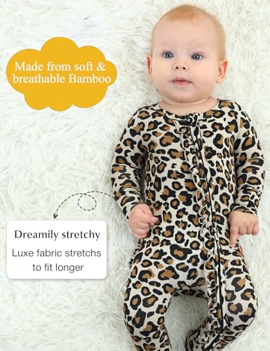 Bamboo Viscose Baby Girl Footie Pajamas, Newborn Sleepers Infant Onesie, 2-Way Zipper Footed Pjs2