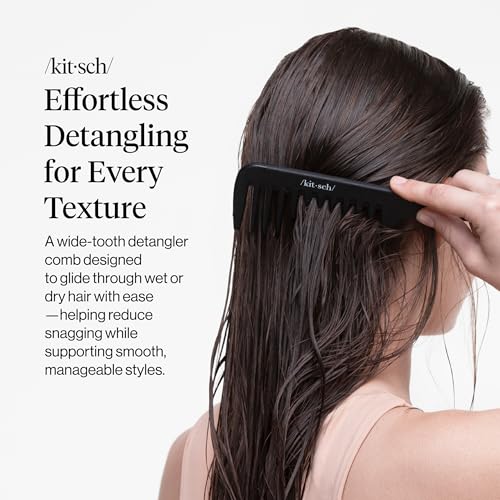 Kitsch Wide Tooth Comb For Curls - Hair Brushes For Women - Black | Curved Handle Detangling Tool for Curly, Wet & Thick Hairs, Frizz-Free Shower Comb for Women, Easy Everyday Hair Care - image 2