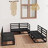 Salon de Jardin 6 Places en Bois de Pin Massif Noir, Ensemble Modulaire de Jardin avec Canapés d'Angle pour Terrasse et Balcon, Meuble d'Extérieur Résistant aux Intempéries et Facile à Assembler