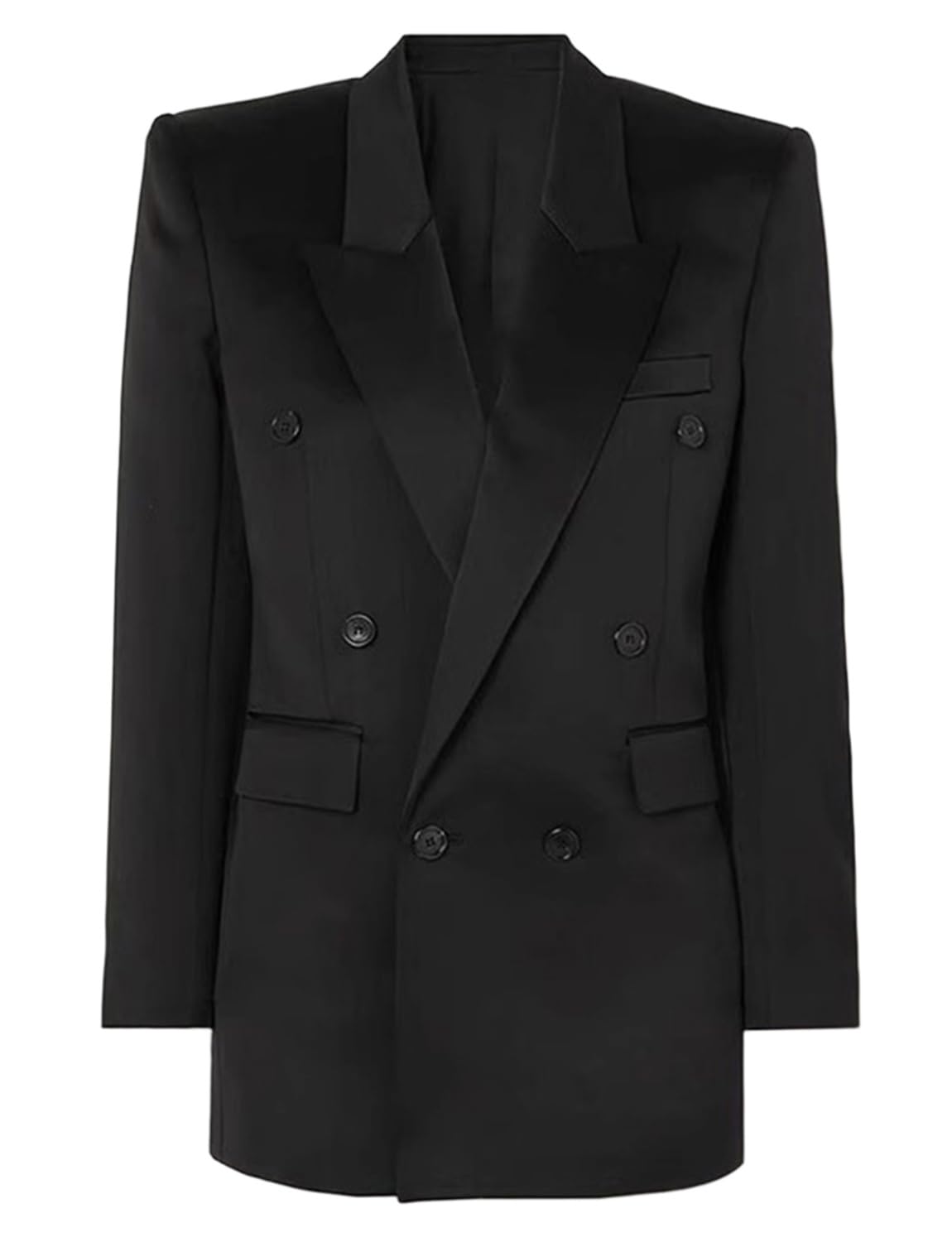Womens Satin Tuxedos Blazer Double Breasted Suit Coat Peak Lapel Formal Wear Outfit Jacket