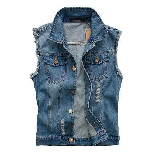 Chaleco Vaquero para Hombre, De Sin Manga, Jeans Denim Chaqueta Azul L