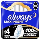 Always Maxi Serviettes Hygiéniques, Taille 3, Night, 16 Serviettes Avec Ailettes, Flux Trè...
