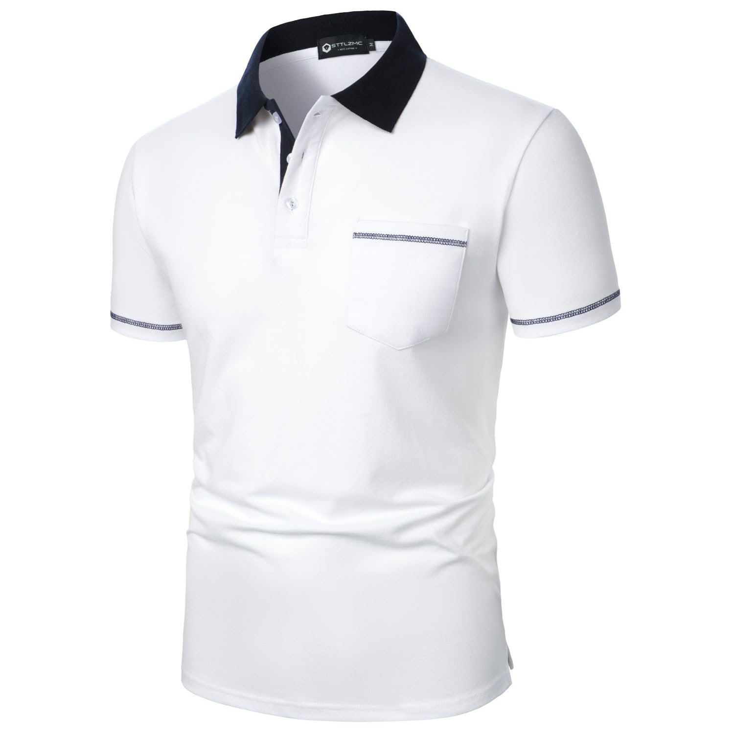STTLZMC Polo Shirt for Men Short Sleeve Classic Cotton Regular Fit Golf Sport T-Shirt with Pocket