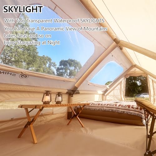 Image of Inflatable Tent for Camping Large Blow Up Tent Glamping Tent 4-8 Person House, Easy Set up Waterproof Outdoor Oxford Tents, 4 Season Air Tents with Pump