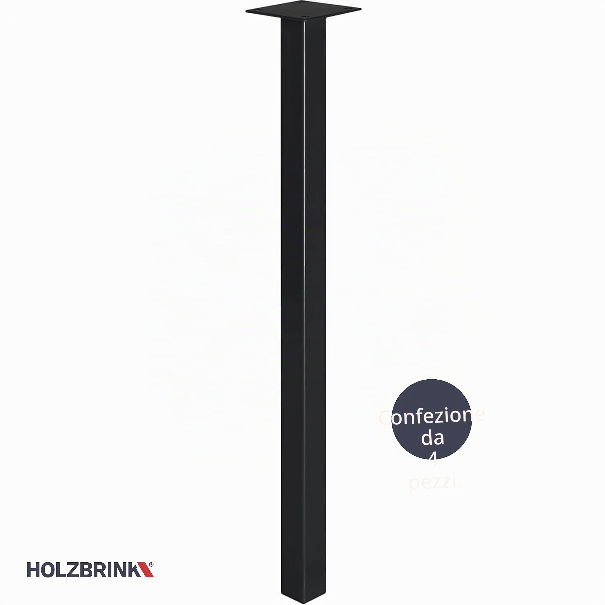 HOLZBRINK Una Gamba da tavolo quadrata con profilo 40x40 mm, Altezza: 90 cm, Nero Intenso, 4 pz., HLT-14A-F-90-9005
