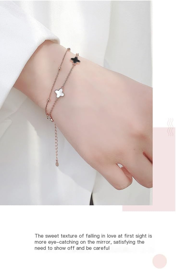 Sterling Silver 4-leaf clover Charm Bracelet with Adjustable Agate Links, Gift for Women, Girls, Rose Gold Peacock Green - Image 5