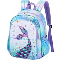 Sequin Mermaid Kids Backpack - Sparkly School Backpack for Girls Toddler Preschool Kindergarten Elementary 15\" Travel Casual Blue Book Bag