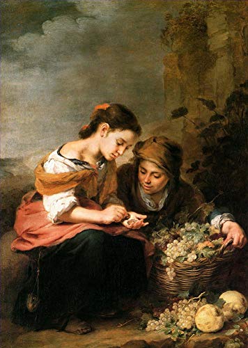 Peinture à l'huile faite à la main sur toile Le petit vendeur de fruits Murillo