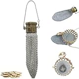 Handmade 1920's English Vintage Coin Purse Wallet, Chain Metal Mesh Wallet for Coins, Dice, Jewelry, Cosmetics, Mini Vintage Double Mesh Coin Holder Pouch Ideal for Collectible (Bronze)