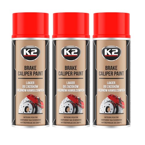 K2 Pintura para Pinza de Freno Anticalórica Pack de 3 - Color Rojo - Brake Caliper Spray 400 ml