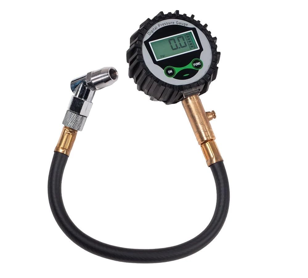Mytee Products Digital Tire Air Pressure Gauge (0-200 PSI) w/ 10" Reinforced Rubber Hose & 2.5" HD LCD Screen - CE Certified Heavy Duty 1/4" NPT Chuck