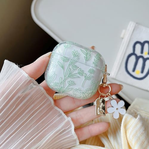 Image of MINSCOSE for AirPods 4 Clear Case,Cute Flower Floral Aesthetic Design with Floral Keychain, Soft TPU Protective Shockproof Case for Women Girl for Airpods 4-Green