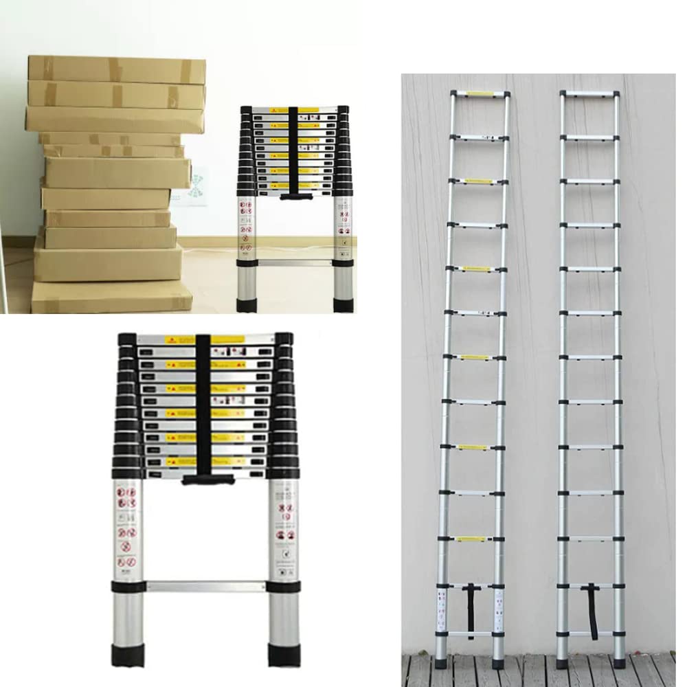 Wysuwana drabina schodkowa, 13-stopniowa teleskopowa drabina podłogowa, składana drabina prosta, biblioteka ogrodowa, techniczna drabina schodowa, materiał aluminiowy, maksymalna wysokość 3,8 m