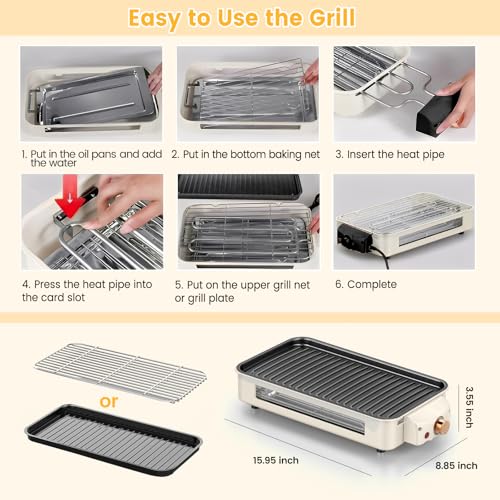 YOHAWJAN Electric Indoor Grill 1500W, YOHAWJAN 2 in 1 Smokeless Indoor Grills with Non-stick Removable Grill & Griddle Plate の商品画像 8
