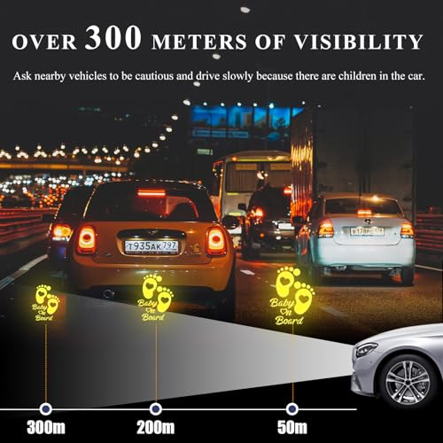 Image of Baby on Board Car Sticker, High Intensity Reflective Baby on Board Footprint Safety Warning Decal, Waterproof Kids on Board Baby in Car Feet Decal Sticker for Bumper (Yellow)