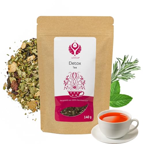 UKKO Detox Tea for Weight Loss & Weight Loss, 100% Natural Herbal Tea with Mint, Ginger, Beetroot, Supports Fat Metabolism, Immune System & Digestion, Vegan, Ideal for Diet & Fasting