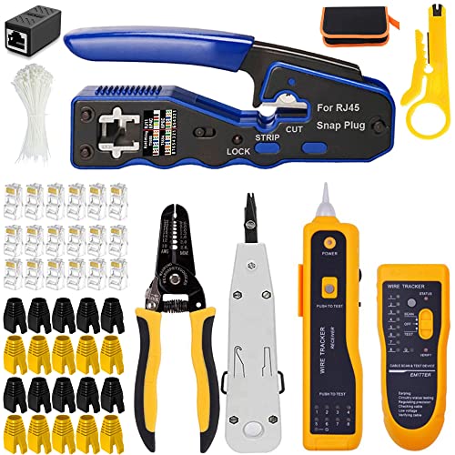 MAYLINE RJ11 Cat5 CAT6 Crimpadora Herramientas Kit de Red RJ45 Cirmpatura para Cables Red Profesionales Mantenimiento de Ethernet LAN Tester del, Crimpadora Conectores Reparación (Amarillo)