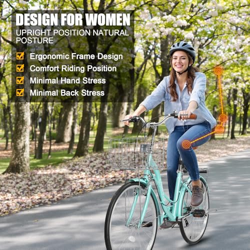 image for Ktaxon Women Bike 24/26 Inch Bicycles for Women, Beach Cruiser Bike wi