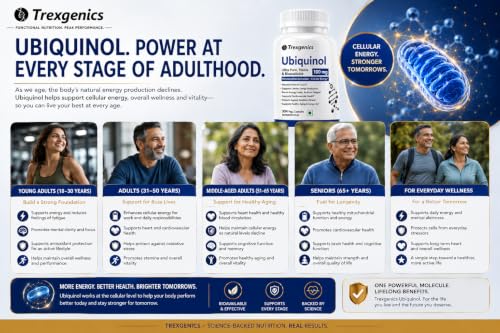 Image of Trexgenics UBIQUINOL 100 mg, Ultra Pure, Stable, Bioavailable, Mitochondrial Function, Cellular Energy, Longevity, Antioxidant (30x3=90 Veg Capsules)