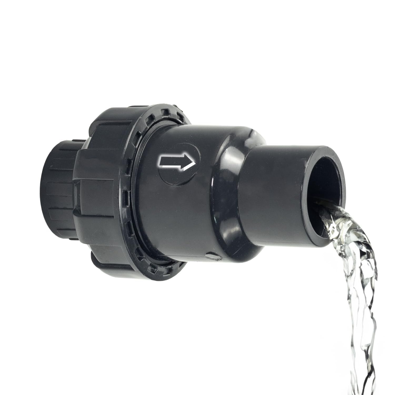 1'' PVC Union Half Ball Check Valve EPDM Single O-Ring SCH80 Full Port Plastic Water Pipe Black Slip Connector Fitting Reversible PTFE Seats Backflow Prevention