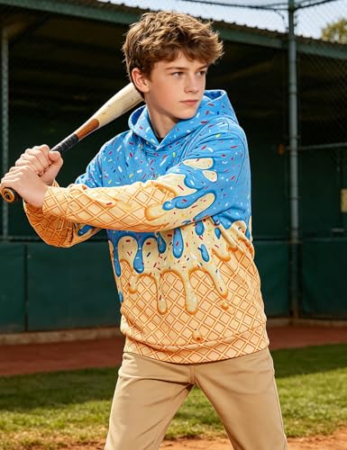 Move Dance Boys Hoodies Blue Ice Cream Baseball Pullover Graphic Sweatshirts Hooded With Big Pockets — view 3