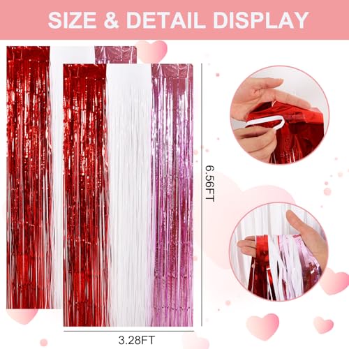 Image of TONIFUL Valentine's Day Door Streamers,Red Pink and White Photo Booth Backdrop Metallic Streamers Foil Fringe Curtain for Birthday Valentine's Day Bridal Shower Engagement Party Decoration