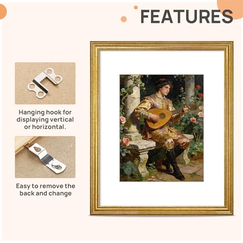 Image of upsimples Vintage 16x20 Frames, Antique Gold Frames Display 11x14 with Mat or 16x20 Picture Without for Vertical or Horizontal Wall Decor, 1pack | Fit 11x14 and 16 x 20 Poster, Wall or Tabletop Display, Antique-style Decoration, Rustic Farmhouse Decor, For Weddings