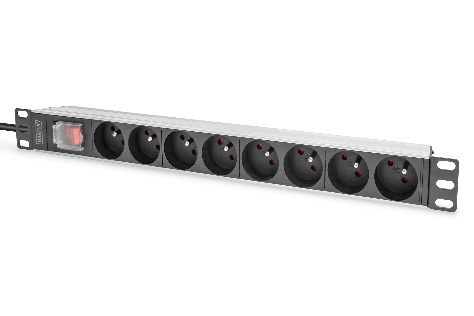 DIGITUS DN-​95402-​1-​FR - Bâti de Prises 19" - 8 Prises - 1UH - avec Interrupteur - Version française - 250VAC 50/​60Hz - 16A - 4000W - pour armoires réseau et Serveur 19 Pouces