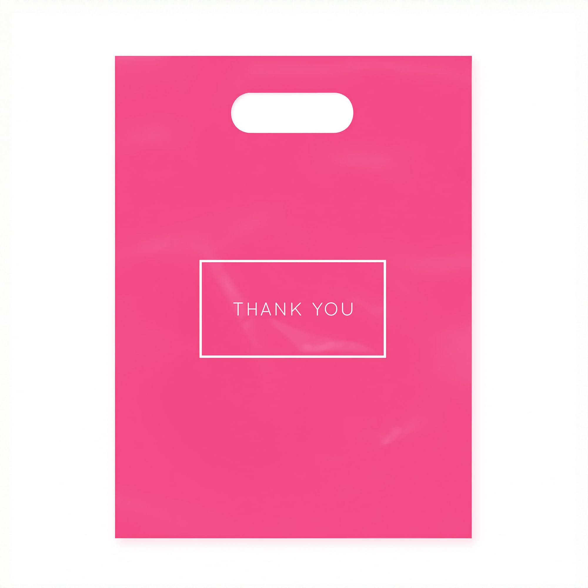 Purple Q Crafts Pink Die Cut Plastic Shopping Bags with Thank You Logo 9" x 12" Boutique Bags with Handles 50 Pack for Merchandise, Gifts, Trade Shows