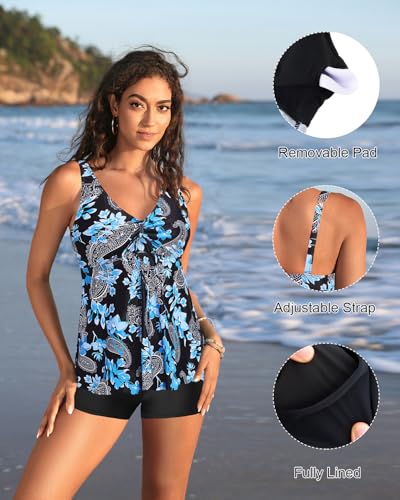 Holipick Two Piece Tankini Swimsuits for Women Tummy Control Bathing Suits Flowy Tankini Top with Boy Shorts2