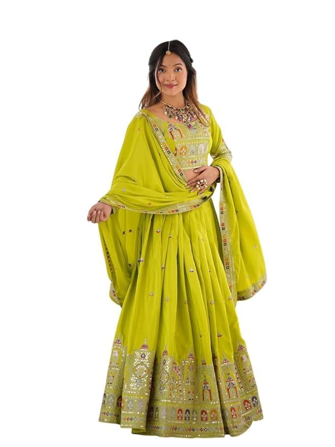 Women's Lehenga Choli | Chinon With Print With Foil Work For Women Solid Embroidery Work And Foil Work Lehenga choli-image-26