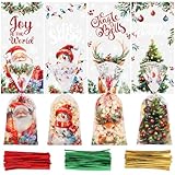 CCINEE 200PCS Christmas Cellophane Treat Bags, Xmas Clear Cello Gift Bags Candy Goodies Bags with Twsit for Christmas Holiday Party Favors