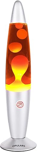 OPULARS Lámpara de lava de movimiento, lámparas de lava naranja para adultos y niños, lámpara base plateada de 13.5 pulgadas con cera naranja en