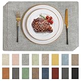 Romanstile Vinyl Placemats Set of 4-12 X 17 Inch - Faux Leather 100% Waterproof Oil-Proof Wipeable Place Mats, Heat Resistant Reversible PU Table Mats for Kitchen Dining Party Outdoor, Light Grey