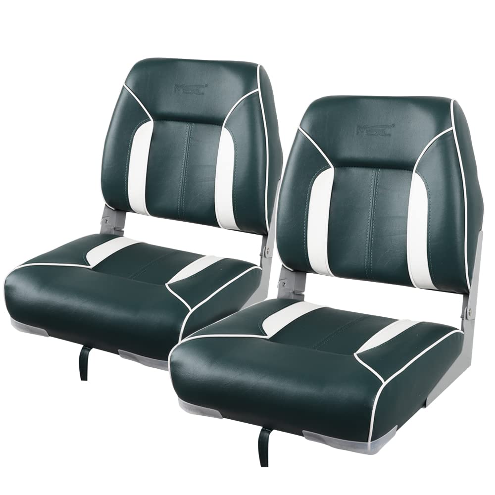 MSC Fishing - Asientos plegables para barco, paquete de un par (S103 Olive/Blanco)