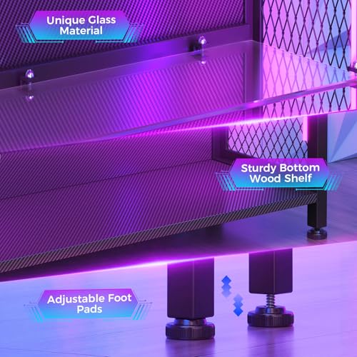 Image of AODK Display Case with Glass Shelves & RGB Lights, 4-Tier Display Cabinet | LED Display Shelf with Industrial Metal Mesh & Open Shelf Design for Collectibles, Black Curio Cabinet, Book Case