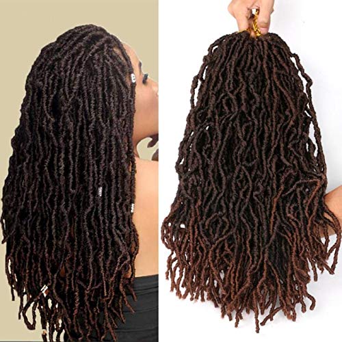 Annina Nu Locs Crochet hair 5pcs/lot 18'' Natural Synthetic Braids Hair Goddess Curly Wavy Faux Locs Braiding Hair Extensions (OMBRE BROWN(T30))
