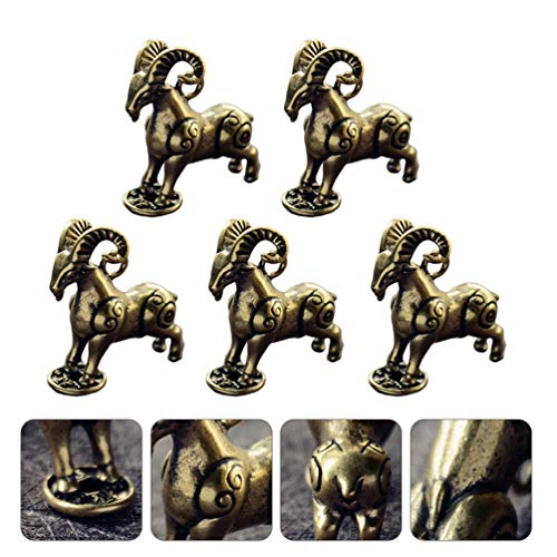 Winomo 5Pcs Brass Goat Sculpture Copper Sheep Figurine Desktop Animal Statue Ornament Chinese Zodiac Animal Model Table Top Decor For Office Bookshelf Gifts Golden #TOP2