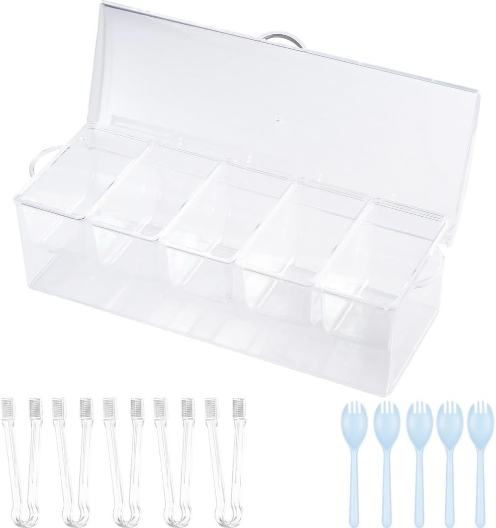 Outdoor Chilled Condiment Organizer With 5 Separate Compartments For Bbqs & Picnics