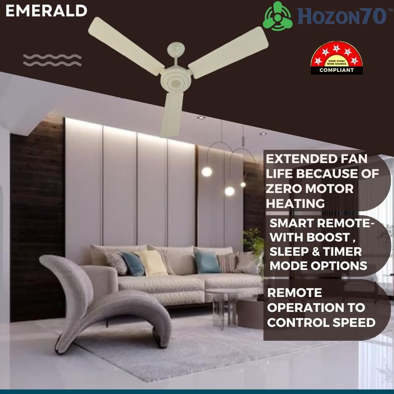 Image of Emerald 1200 mm BLDC ceiling fan with remote and energy saving technology with 2 years warranty White colour emerald model no : 48WE