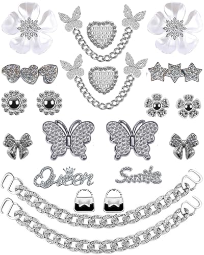 22Pcs Bling Shoe Charms Designer Rhinestones Bling Chain Shoes Accessories for Women Girls Jewelry DIY Shoe Accessories Decoration Party Favors