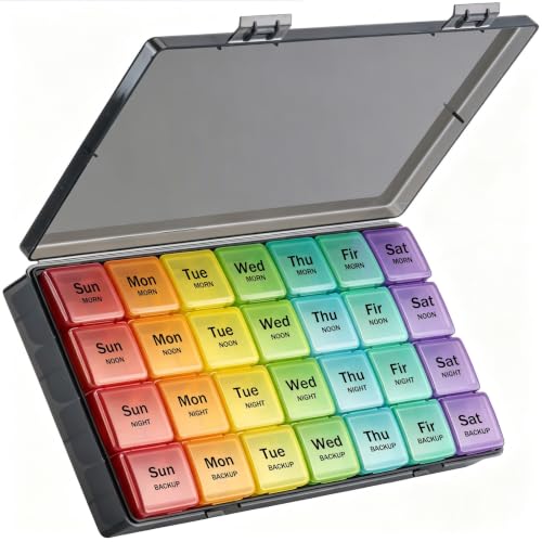Image of Pill Organizer 4 Times a Day - Pill Box 7 Day, Large Weekly Medicine Pill Case for Travel with Removable Individual Containers, Pill Cases to Hold Daily Vitamins and Supplements(Black Colorful)