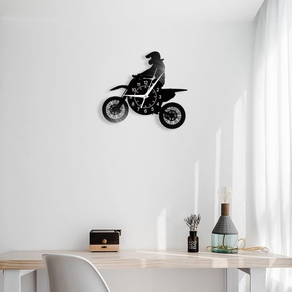 12'' Motocross Wall Clock 7 Color Changing, Motorcycle Motorbike Wall Watch Clock Silent Non Ticking Dirtbike LED Night Light Wall Clock for Boys Room Man Cave Motorcycle Racing Riders Gift