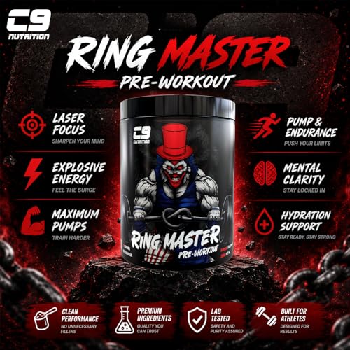 Image of C9 Nutrition Ring Master Pre Workout Powder for Men & Women - 30 Servings, 255gm, Fruit Punch | 3000mg Beta Alanine, Citrulline Malate, Taurine & Creatine | High Energy, Pump, Strength & Focus